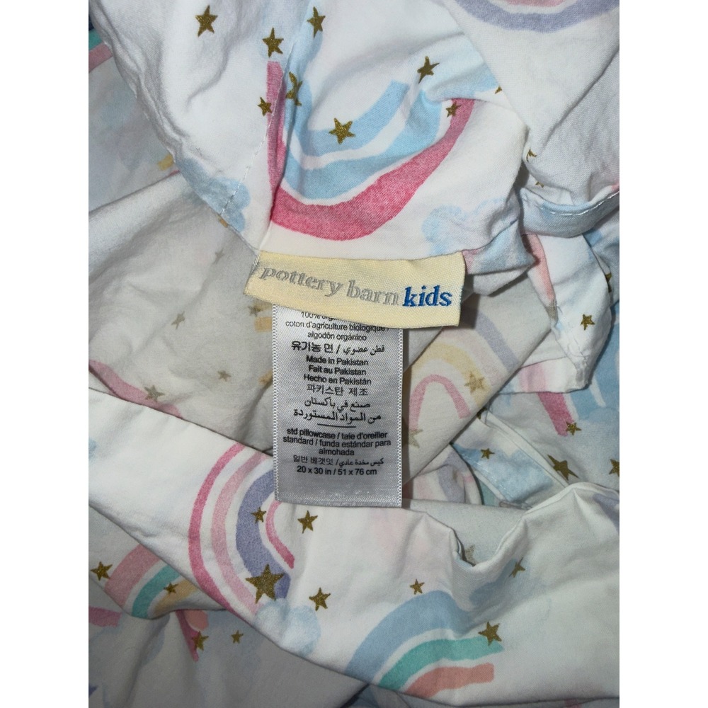 Pottery Barn Kids Rainbow Hearts Twin Sheet Set Organic Cotton White Pastel - Picture 3 of 7